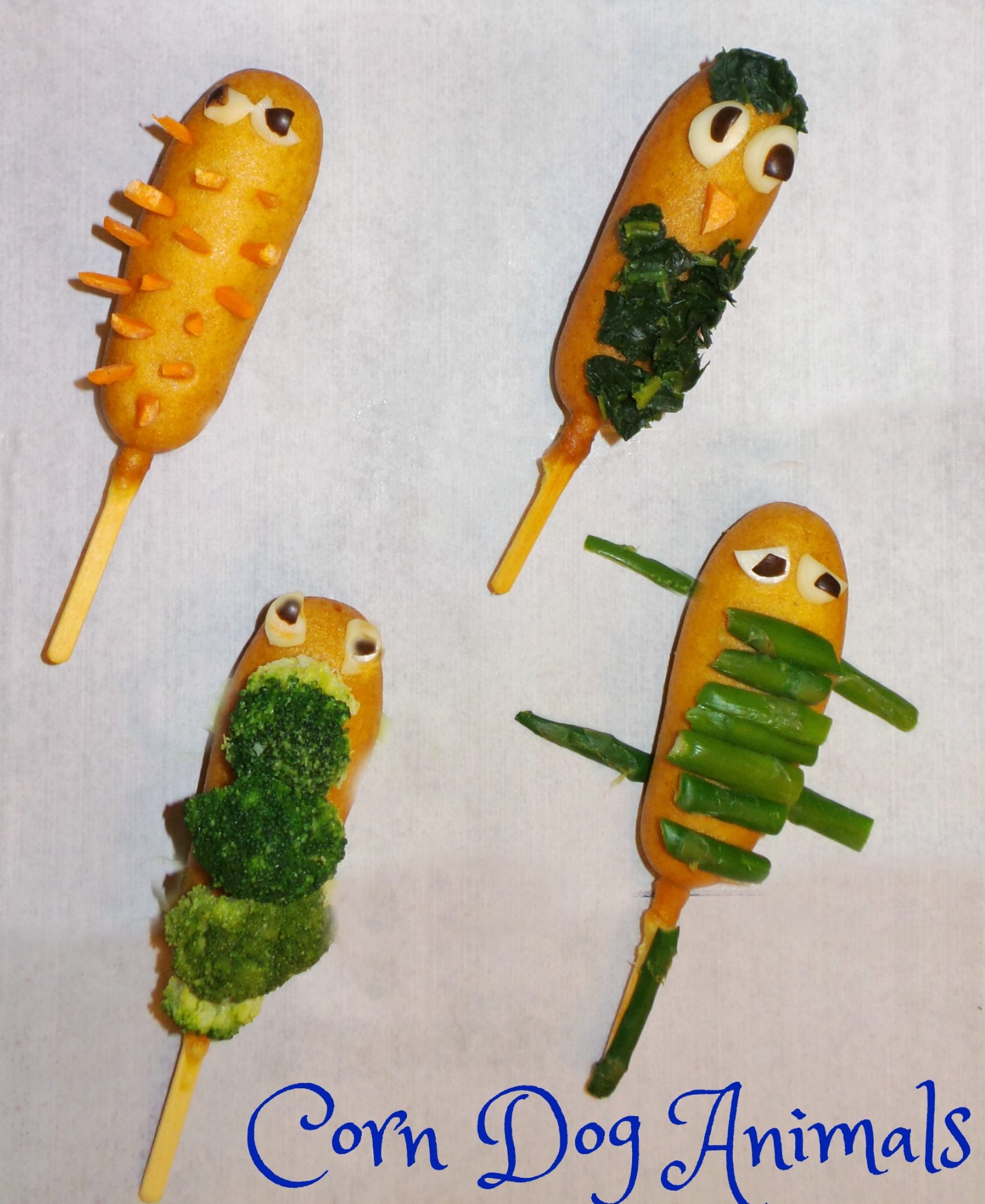 It is so easy to create animals out of corn dogs with vegetables.